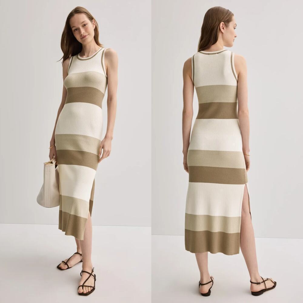 Splendid Katya Sweater Dress Colorblock Sleeveless Midi Bodycon Neutral Multi S